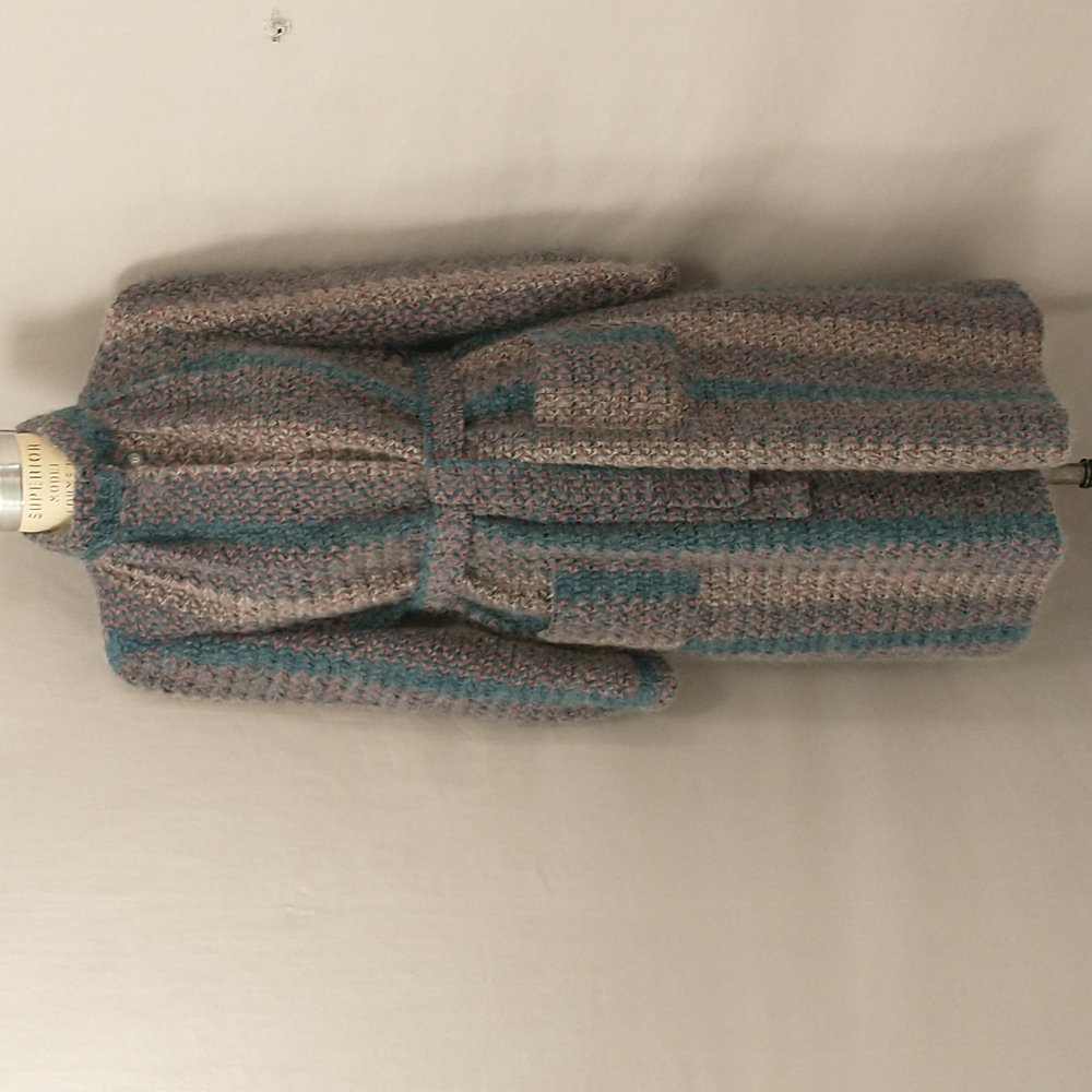Vintage 80s Coat Woven Mohair Look Mauve & Blue Belted  by Coatree